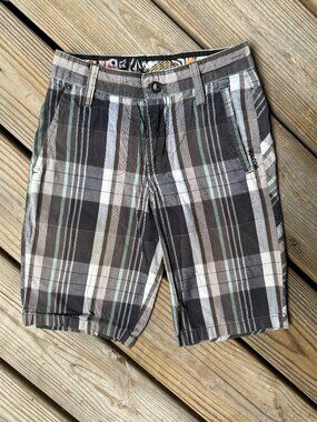 Volcom Boys Plaid Chino Shorts Size 23 10 Slim Skater